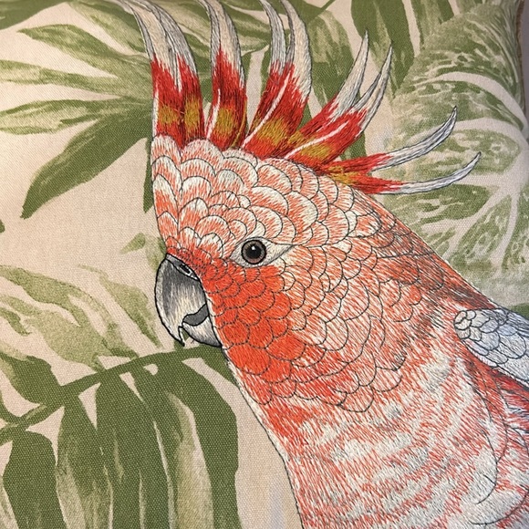 PIER 1 Cockatoo Embroidered Tropical Palm Leaf Indoor Outdoor Pillow 18” X 18” - Picture 5 of 15